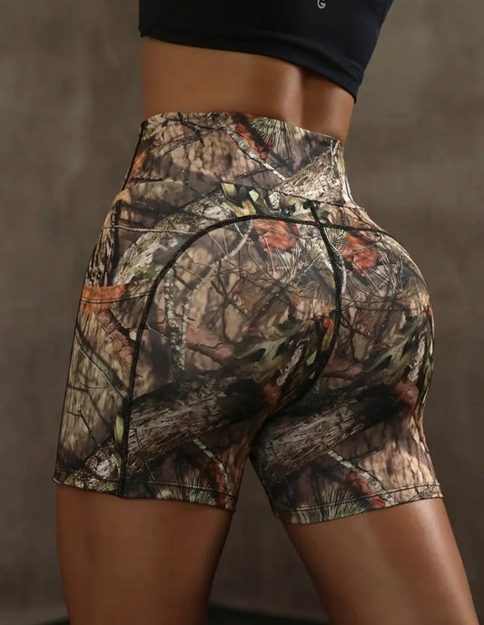Dark woodlands camo biker shorts