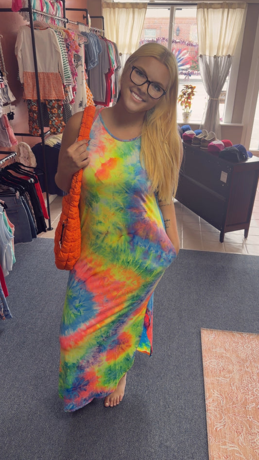 TIE DYE MAXI DRESS WITH SIDE POCKET