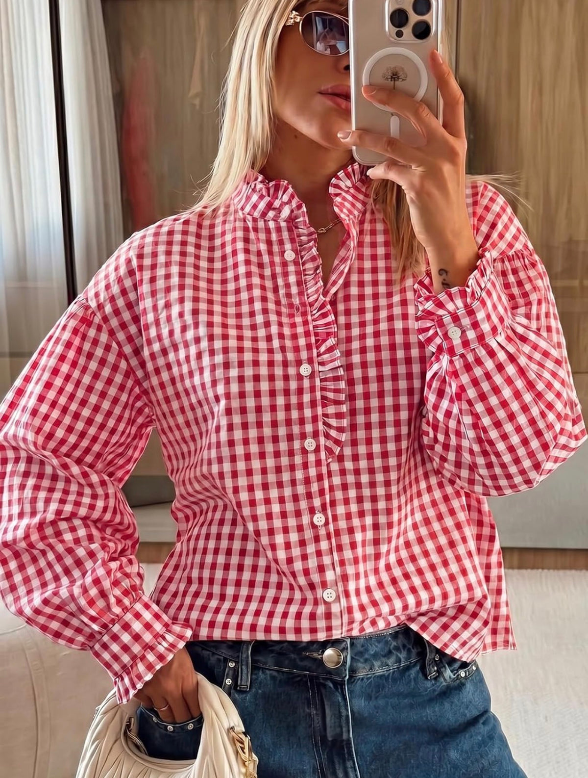 CICY Bell Gingham Ruffle Blouse