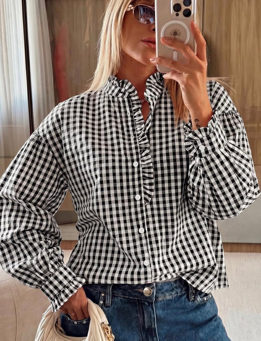 CICY Bell Gingham Ruffle Blouse