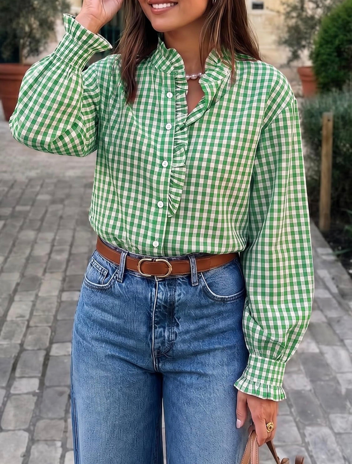 CICY Bell Gingham Ruffle Blouse