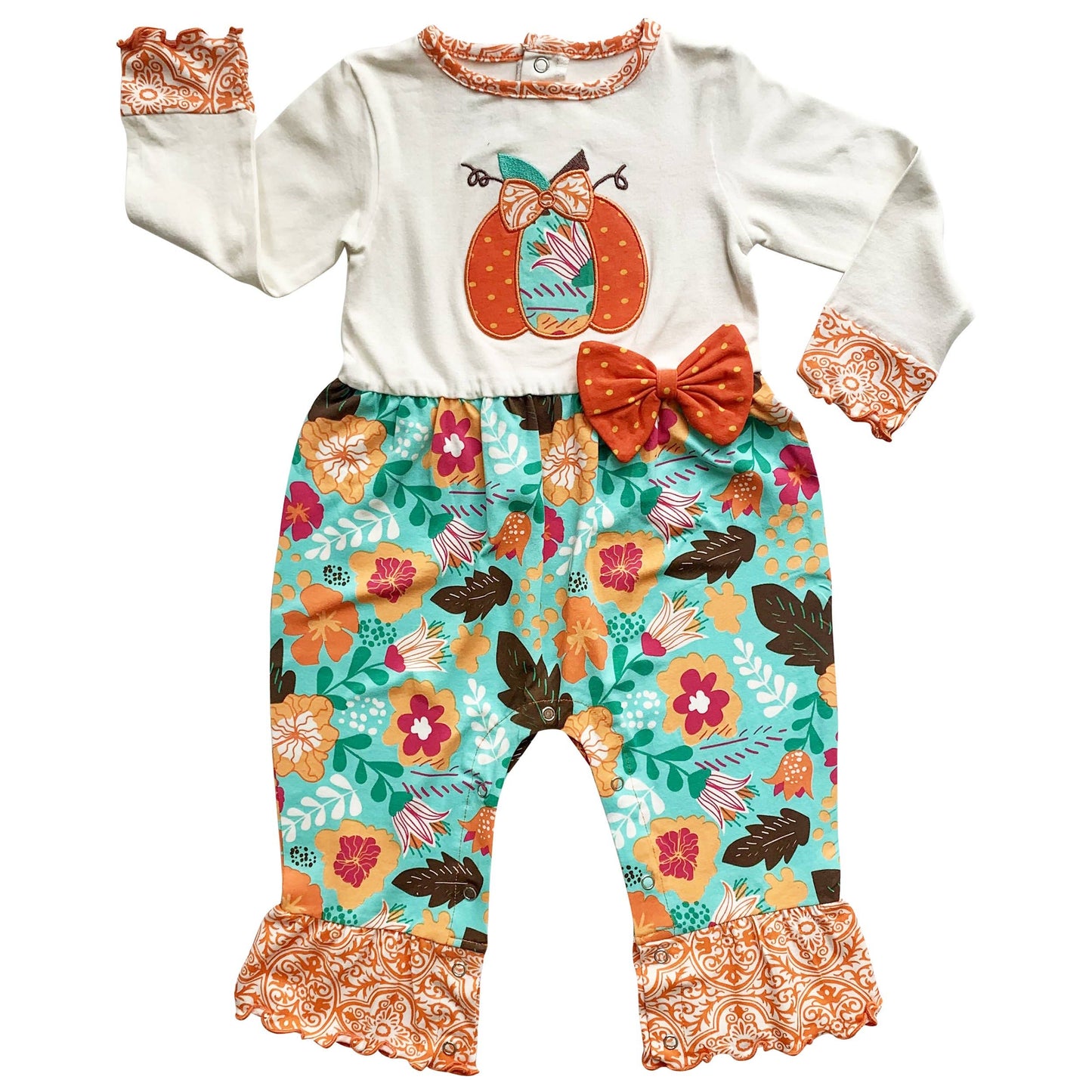 AnnLoren Baby Girls fall Orange Pumpkin Romper