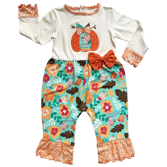AnnLoren Baby Girls fall Orange Pumpkin Romper