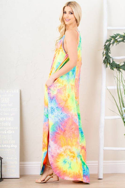 TIE DYE MAXI DRESS WITH SIDE POCKET