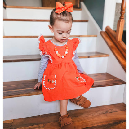 Girls Orange Fall Dress Thanksgiving Pumpkin & Striped Shirt