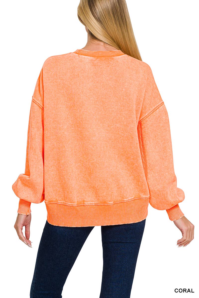 Orange Acid Wash Fleece Oversized Pullover