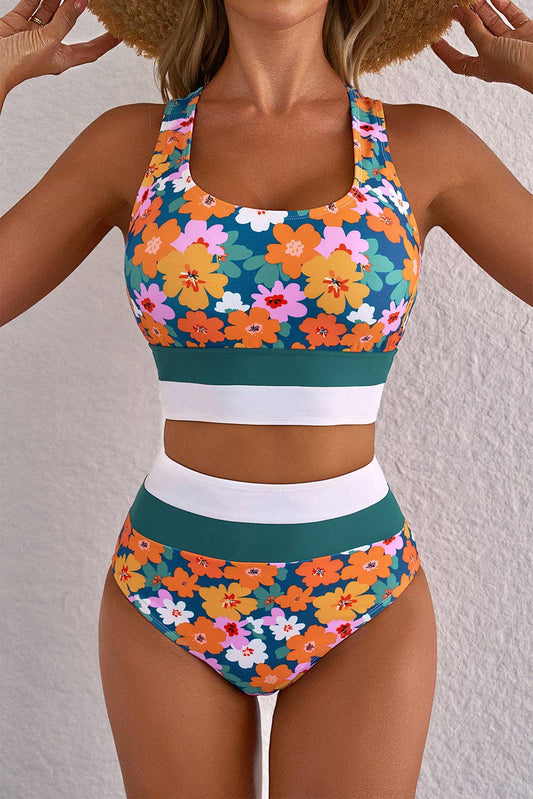 Green Floral Racerback Bikini
