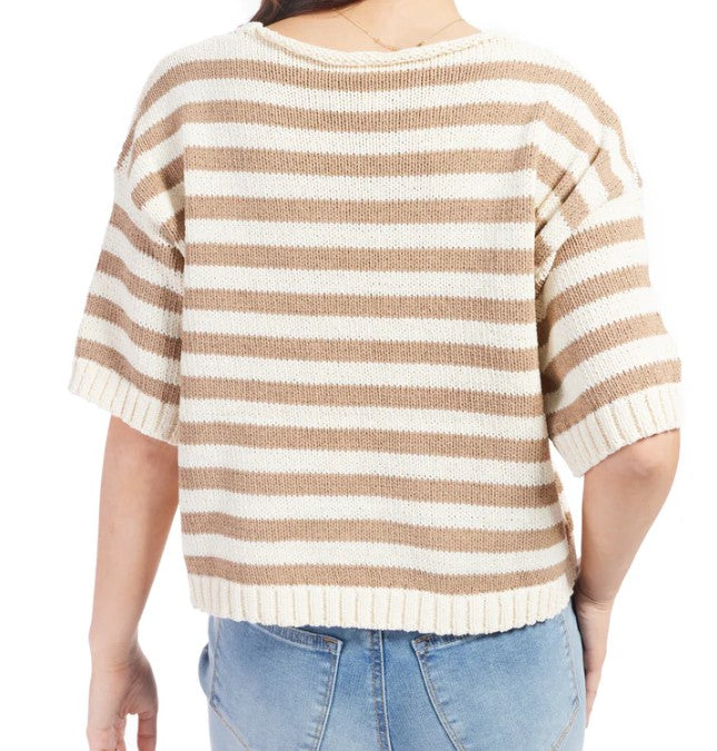 Stripe Deep V-Neck Short Sleeve Knit Top