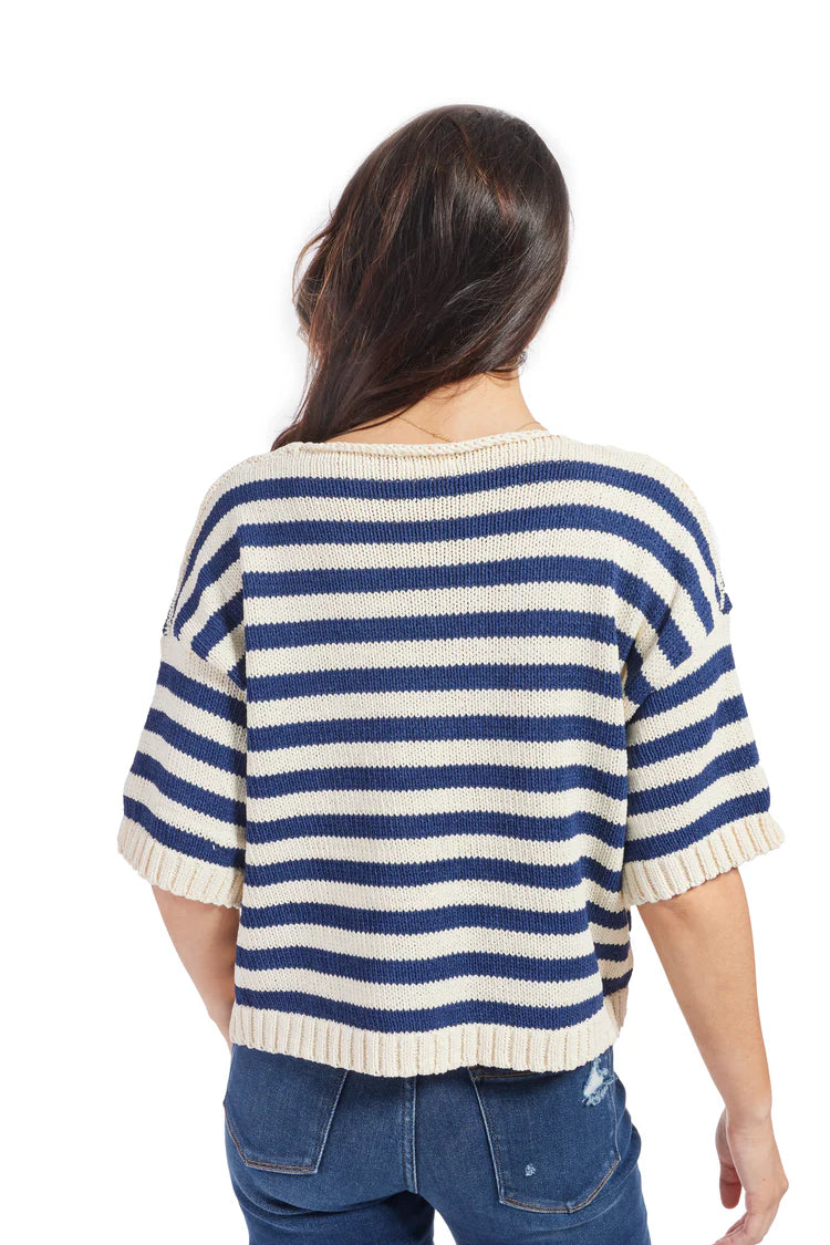 Stripe Deep V-Neck Short Sleeve Knit Top