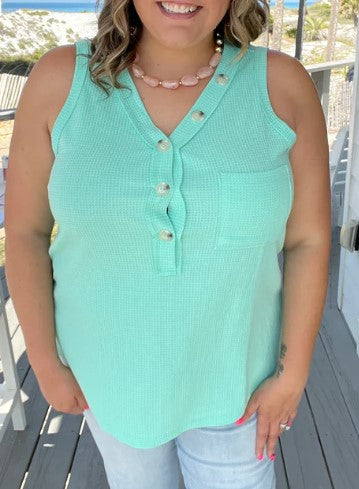 Women's Faux Button V-Neck Tank Top