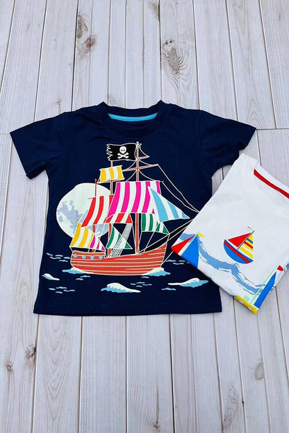 Pirate sailing printed navy blue boy t-shirt
