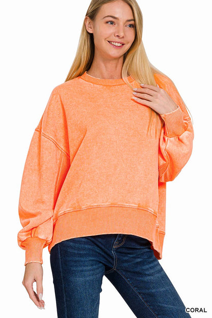 Orange Acid Wash Fleece Oversized Pullover