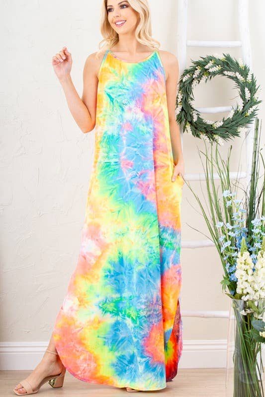 TIE DYE MAXI DRESS WITH SIDE POCKET