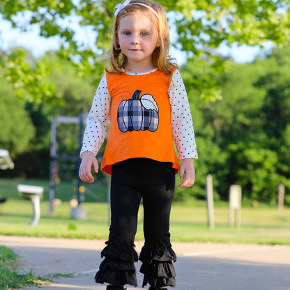 Boutique Orange Plaid Pumpkin Girls Thanksgiving Outfit sz 7