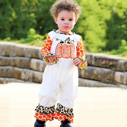 AnnLoren Baby Girls Orange pumpkin Fall Romper