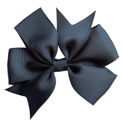 Set of 3- Black 4" Ribbon Bow Clips Kids Girls