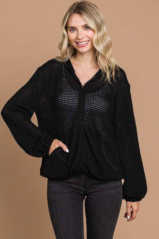 ZIP-UP HOODIE LSLV REVERSE STITCH TOP