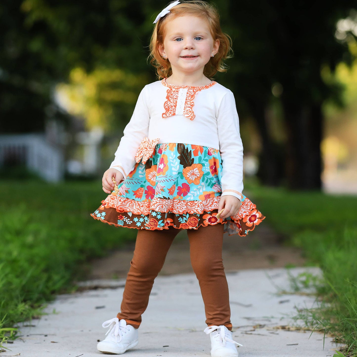 Girls Amber Autumn Fall Floral Dress & Leggings Holiday Set
