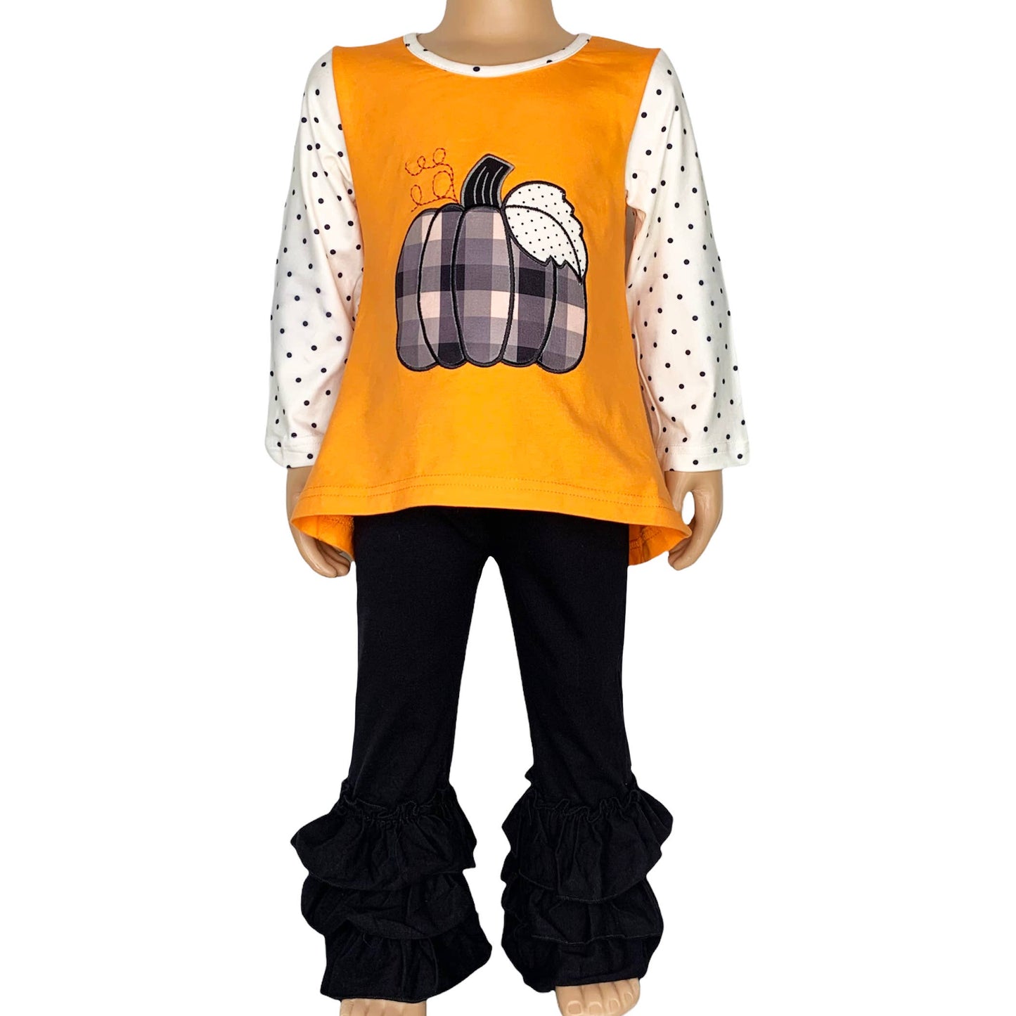 Boutique Orange Plaid Pumpkin Girls Thanksgiving Outfit sz 7