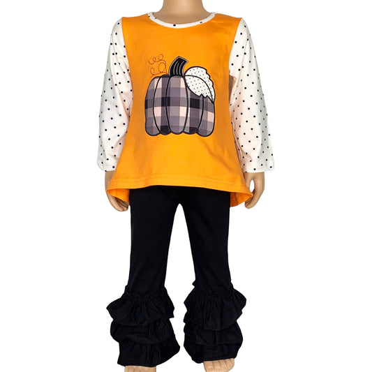 Boutique Orange Plaid Pumpkin Girls Thanksgiving Outfit sz 7