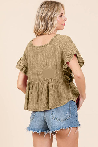 RELAX FIT SQUARE NECK RUFFLE TOP