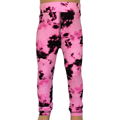 AnnLoren Girls Black & Pink Tie Dye Leggings