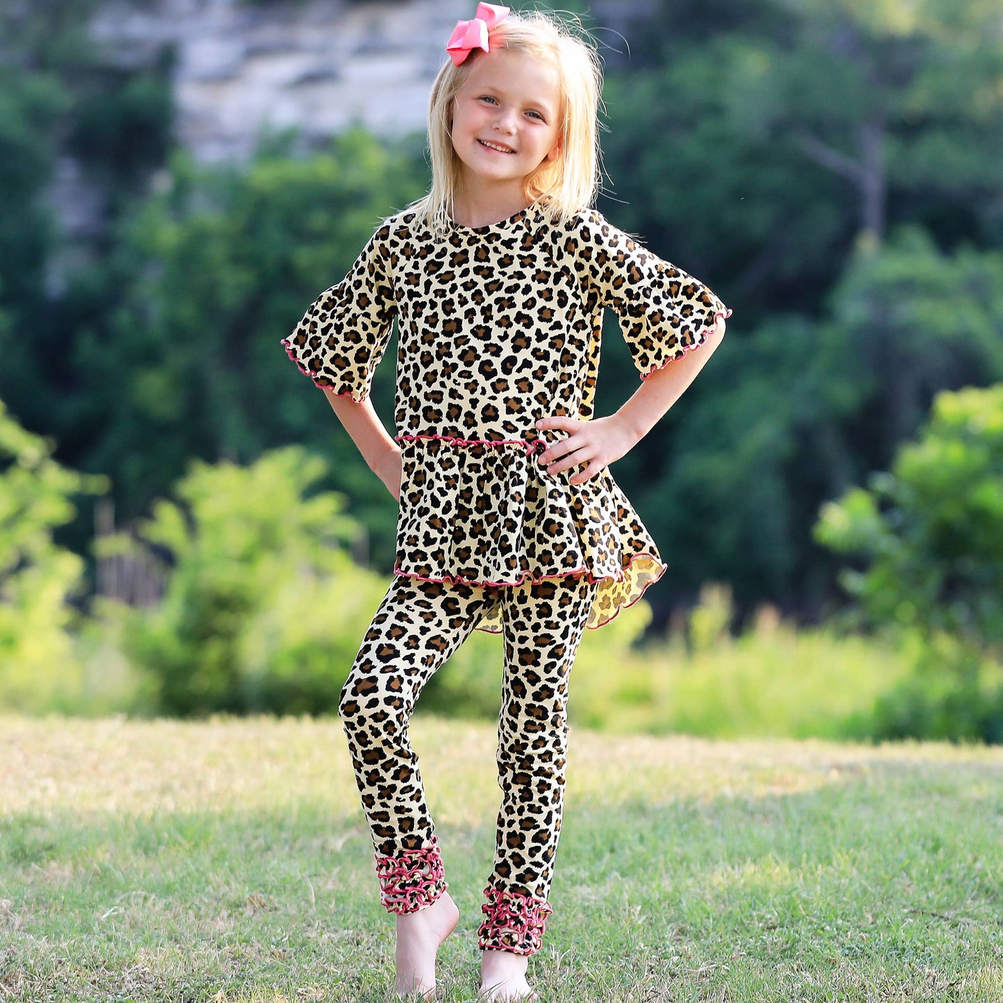 AnnLoren Leopard Girls Ruffle Butt Leggings Kids Clothing