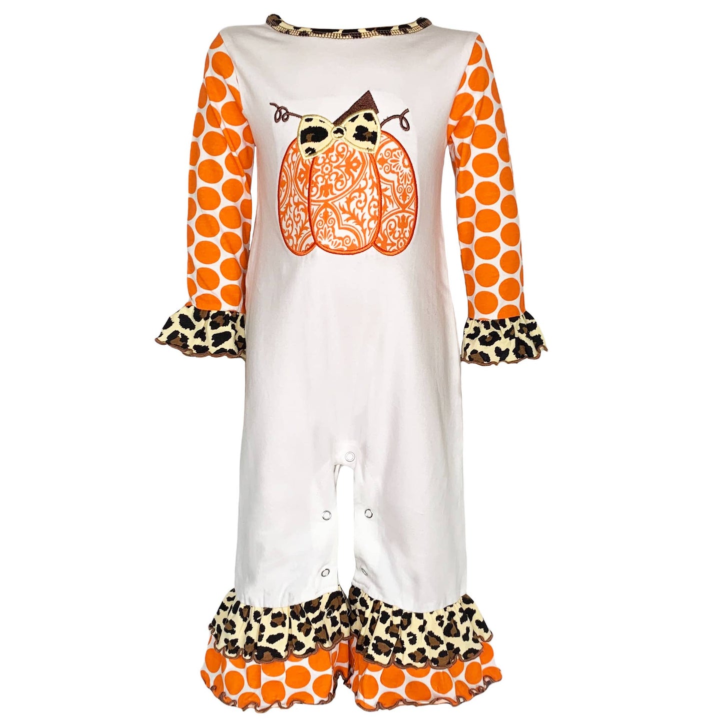 AnnLoren Baby Girls Orange pumpkin Fall Romper