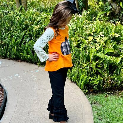 Boutique Orange Plaid Pumpkin Girls Thanksgiving Outfit sz 7