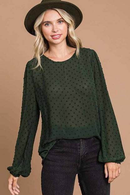 CREW NECK HIGH & LOW HEM LSLV TOP