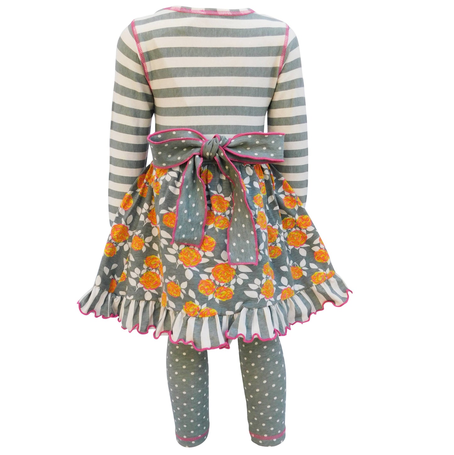 AnnLoren Girls Shabby Grey Floral Dress Leggings Outfit 9/10