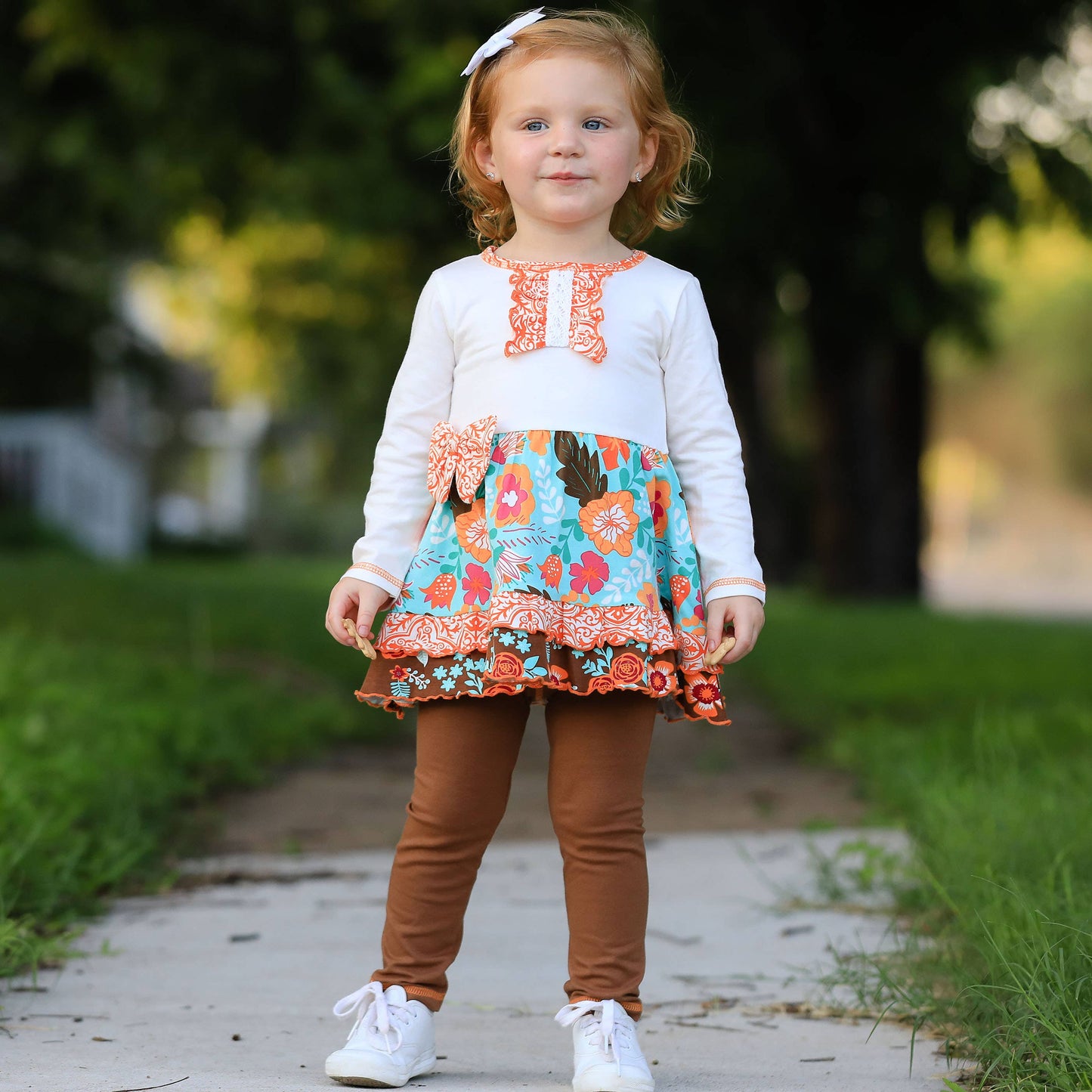 Girls Amber Autumn Fall Floral Dress & Leggings Holiday Set