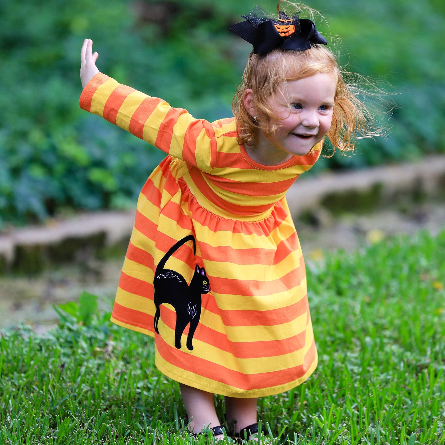 AnnLoren Black Cat Orange Girls Halloween Dress Fall Clothes