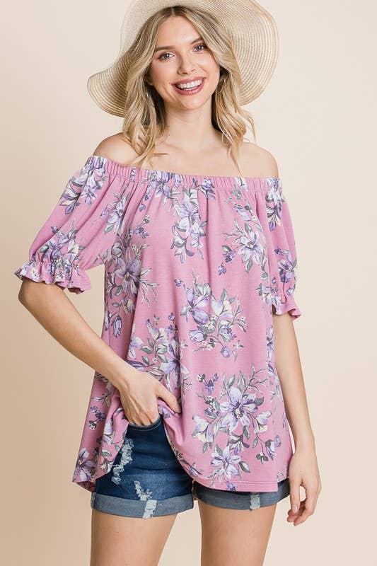 Plus Size Floral Off Shoulder Top