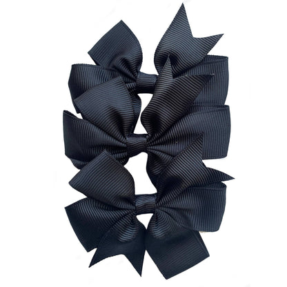 Set of 3- Black 4" Ribbon Bow Clips Kids Girls