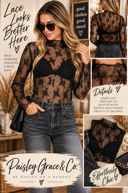 Black Lace See-through Layering Top