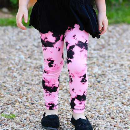 AnnLoren Girls Black & Pink Tie Dye Leggings