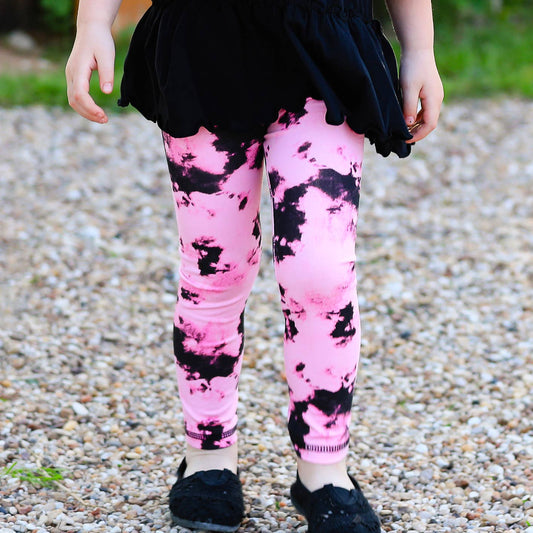 AnnLoren Girls Black & Pink Tie Dye Leggings