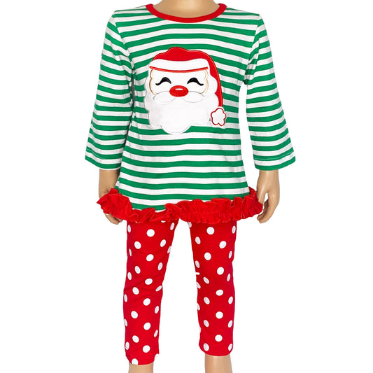 Girls Christmas Santa Tunic & Red Pants Holiday clothing set