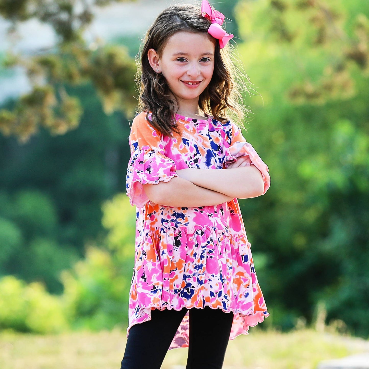 AnnLoren Girls Hi Low Tie Dye Cotton Ruffle Shirt