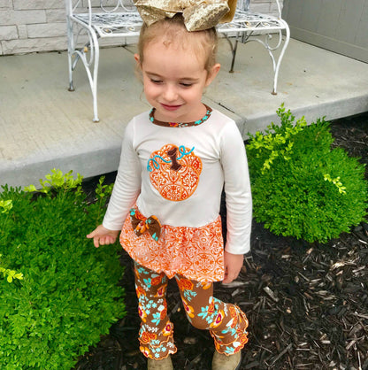 AnnLoren Girls Thanksgiving Clothing sz 9/10 Pumpkin Floral