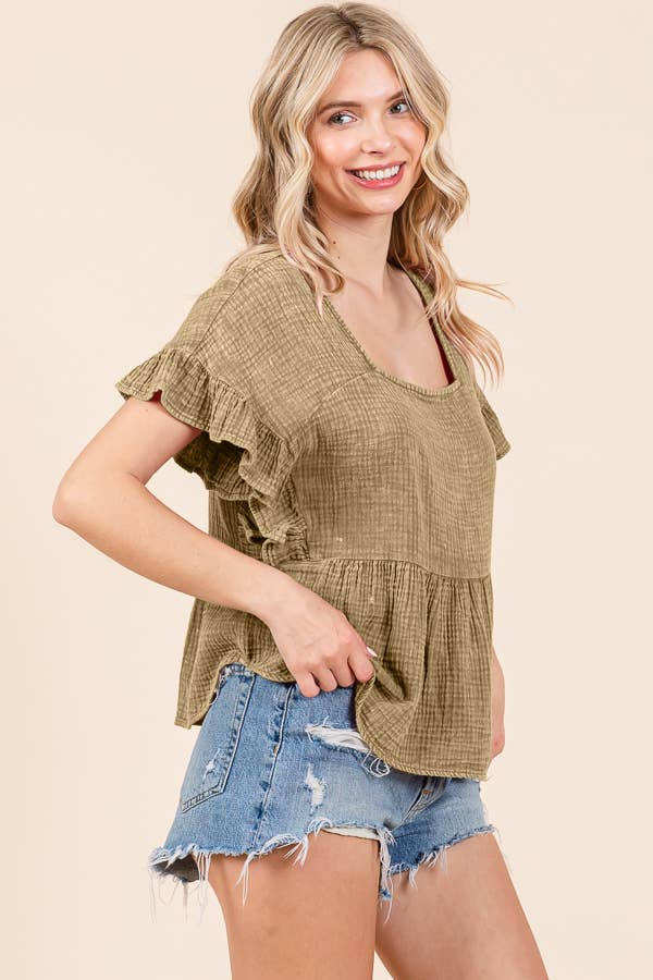 RELAX FIT SQUARE NECK RUFFLE TOP