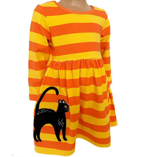 AnnLoren Black Cat Orange Girls Halloween Dress Fall Clothes