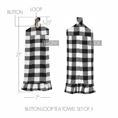 Annie Buffalo Check Black Button Loop Tea Towel Set of 3