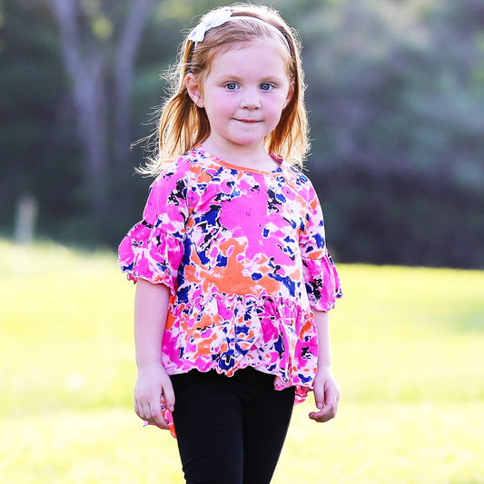 AnnLoren Girls Hi Low Tie Dye Cotton Ruffle Shirt