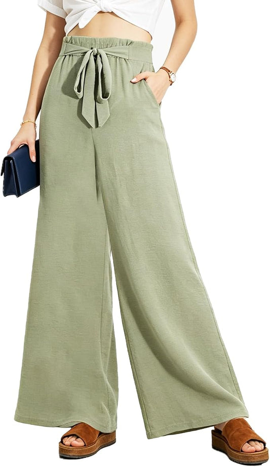 Wide Leg Casual Pants High Waist Flowy Palazzo Trousers