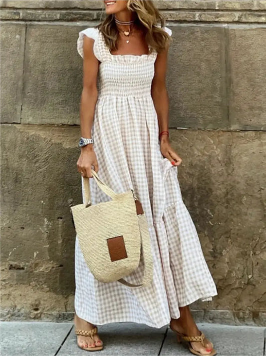 Checkered Print Smock Dress