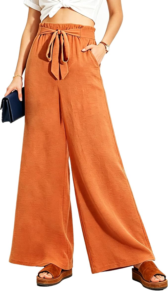 Wide Leg Casual Pants High Waist Flowy Palazzo Trousers