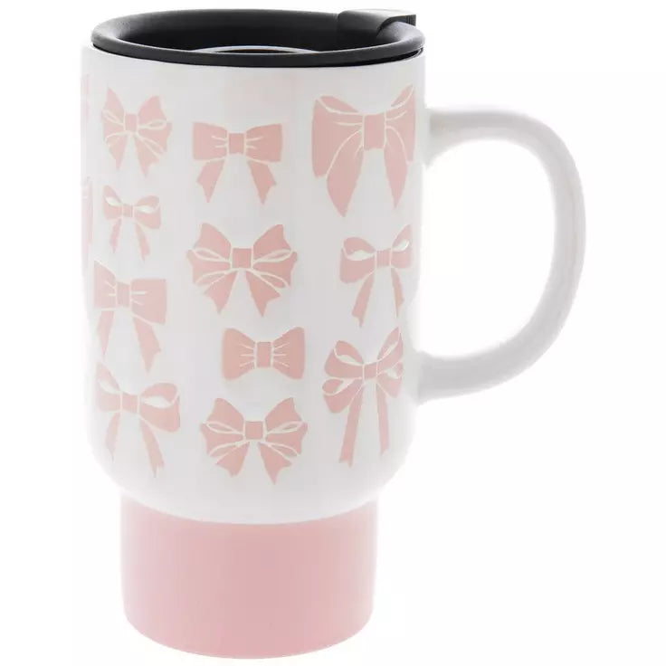 Pink Bow 18 oz. CeramicTravel Mug