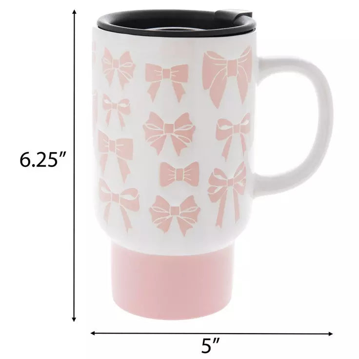 Pink Bow 18 oz. CeramicTravel Mug